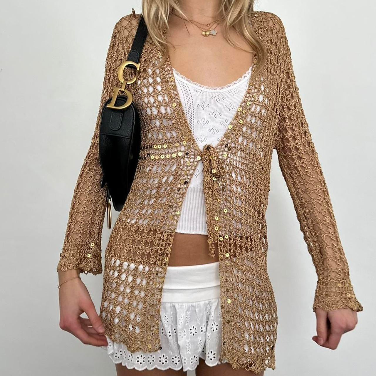 Vintage crochet sequin cardigan top