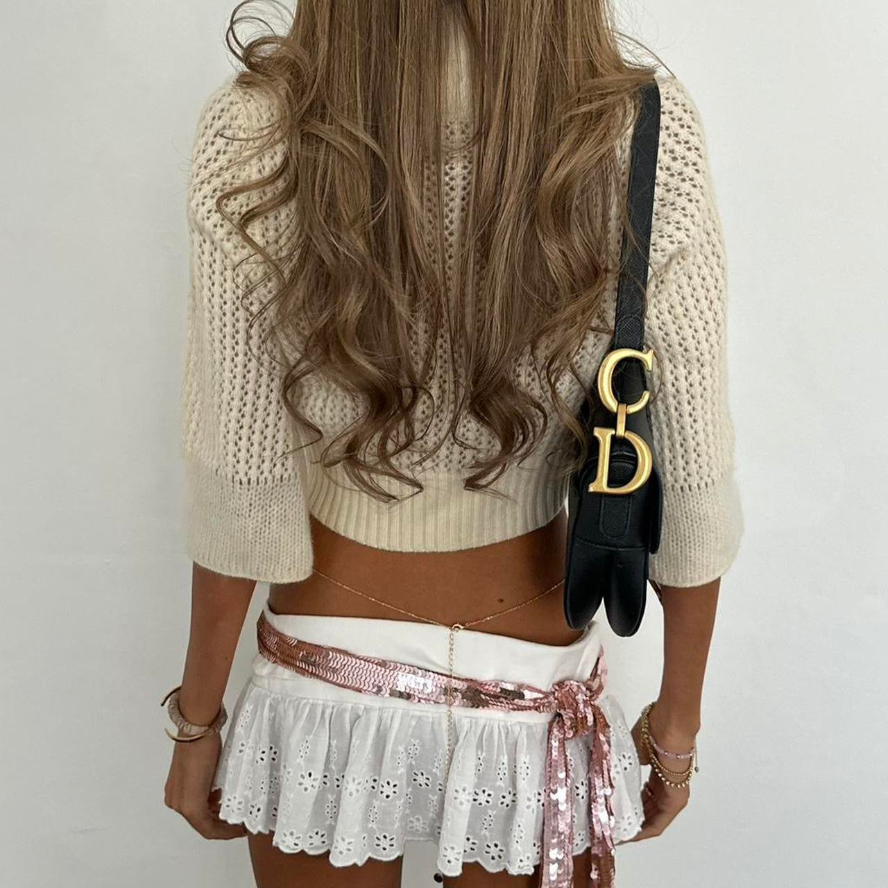 Vintage 2000s cream knit tie up cardigan top