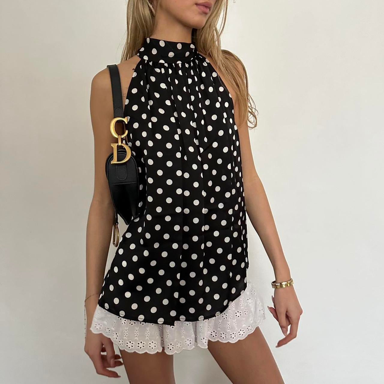 Vintage 90ās black and white polka dot top