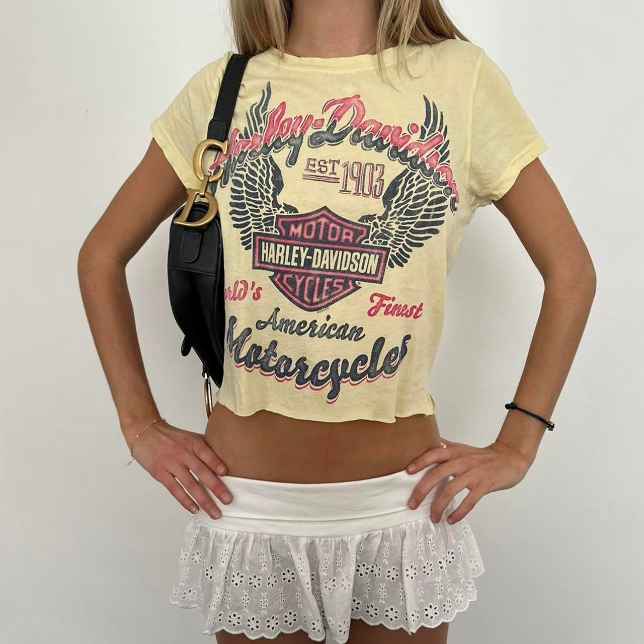Vintage Harley Davidson yellow baby tee
