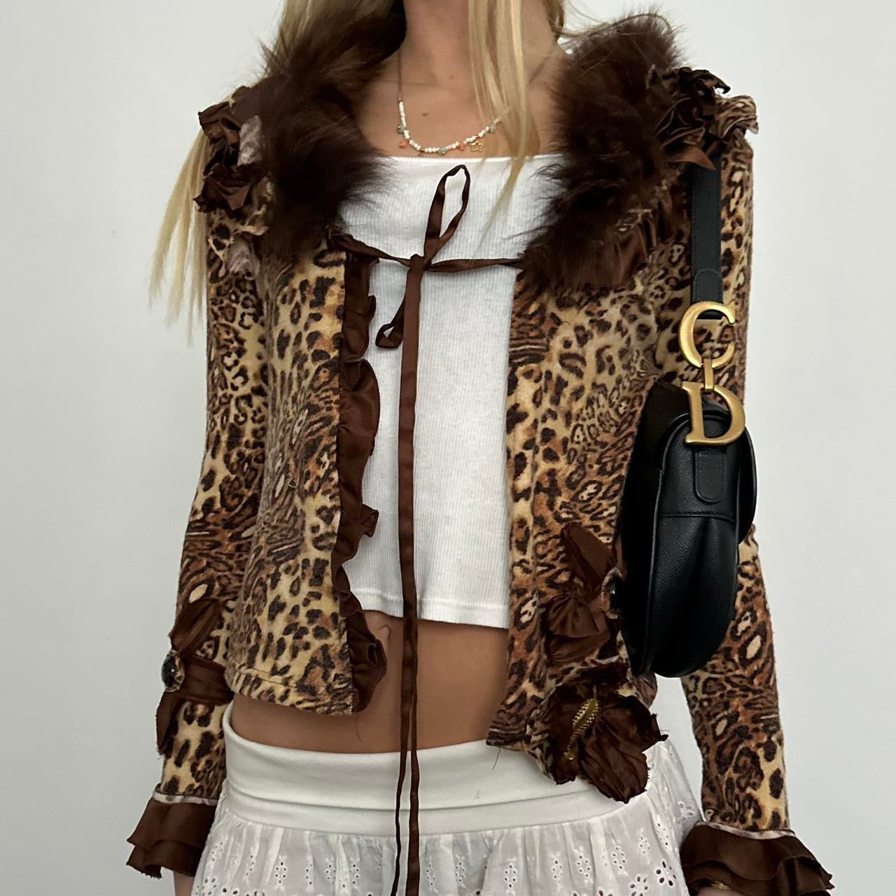 Vintage 90’s leopard print tie up cardigan