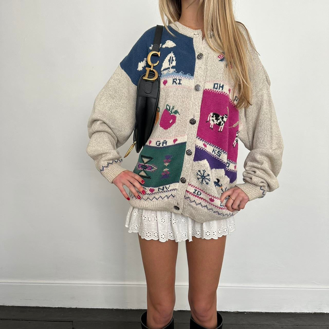 Vintage 90โs preppy knit cardigan ๐๐งบ