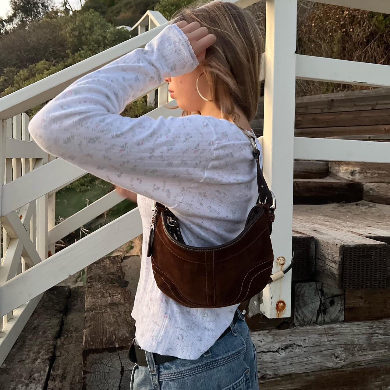 Vintage 90s Coach suede chocolate brown shoulder purse ππ§Έ