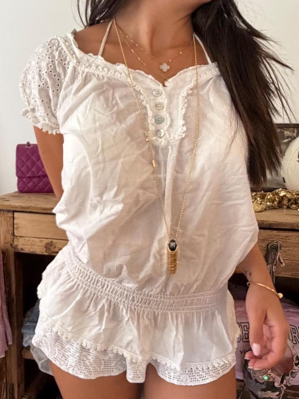 Vintage 00s white boho top