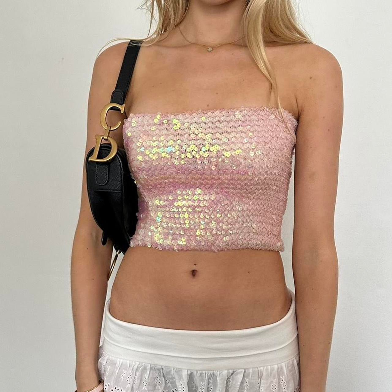 Vintage pink sequin strapless top
