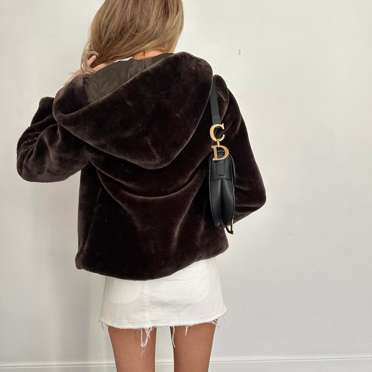 Vintage 2000’s brown hooded faux fur jacket
