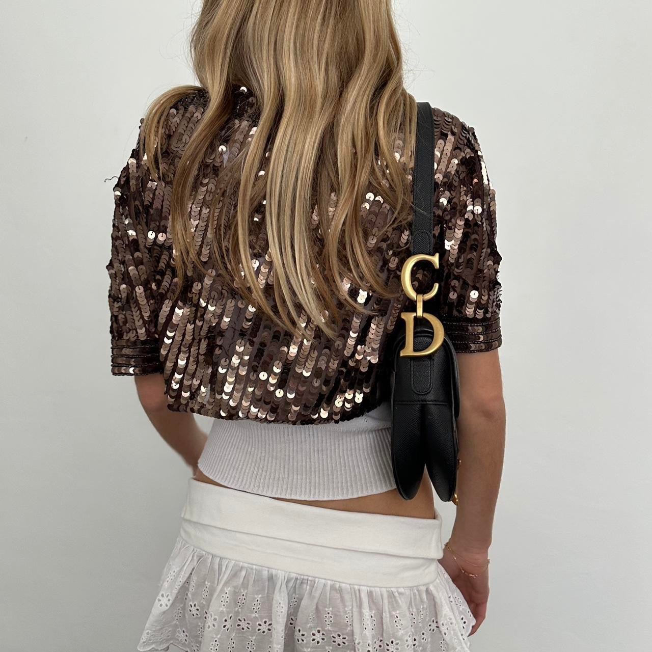 Vintage sequin cropped layering cardigan top