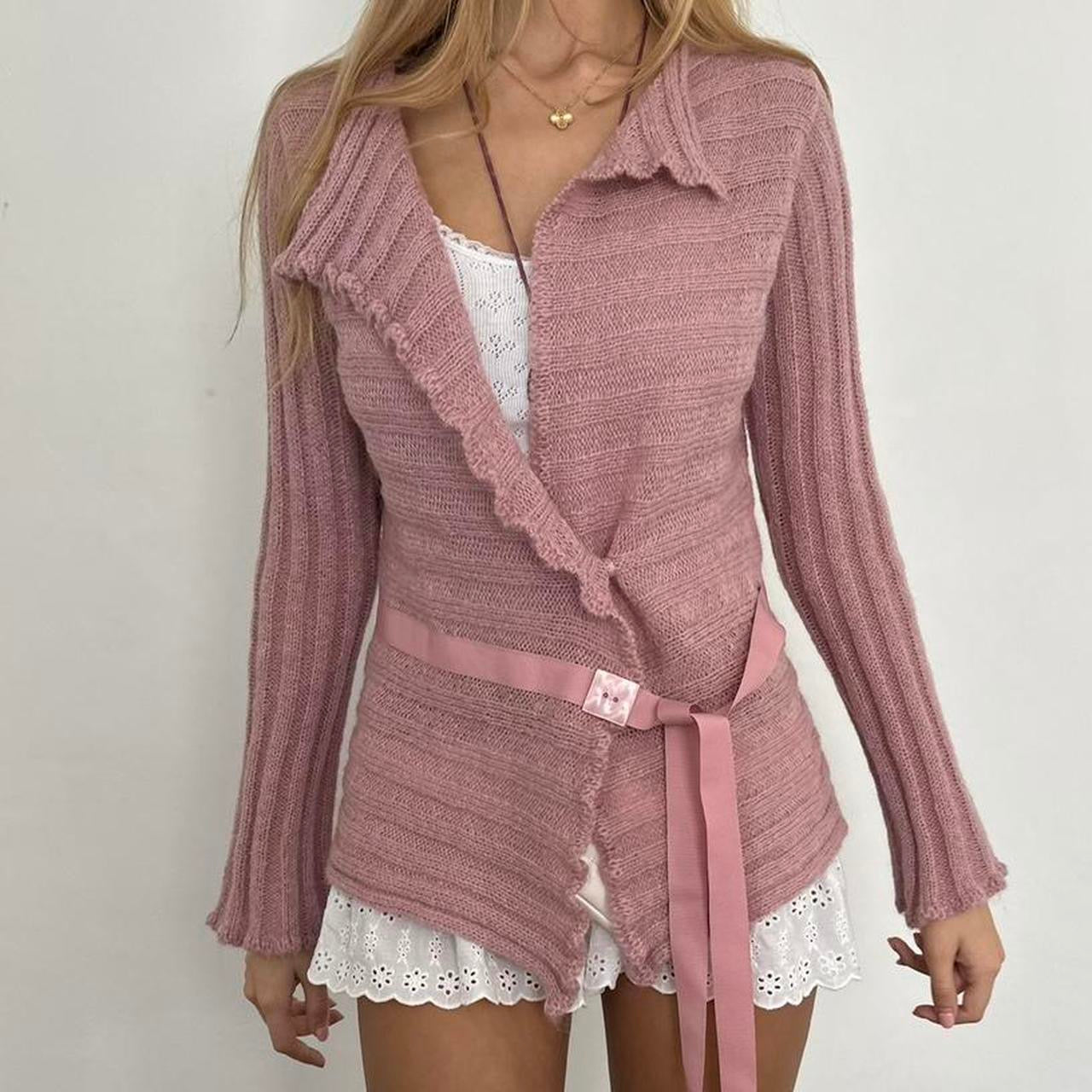 Vintage pink knit wrap cardigan