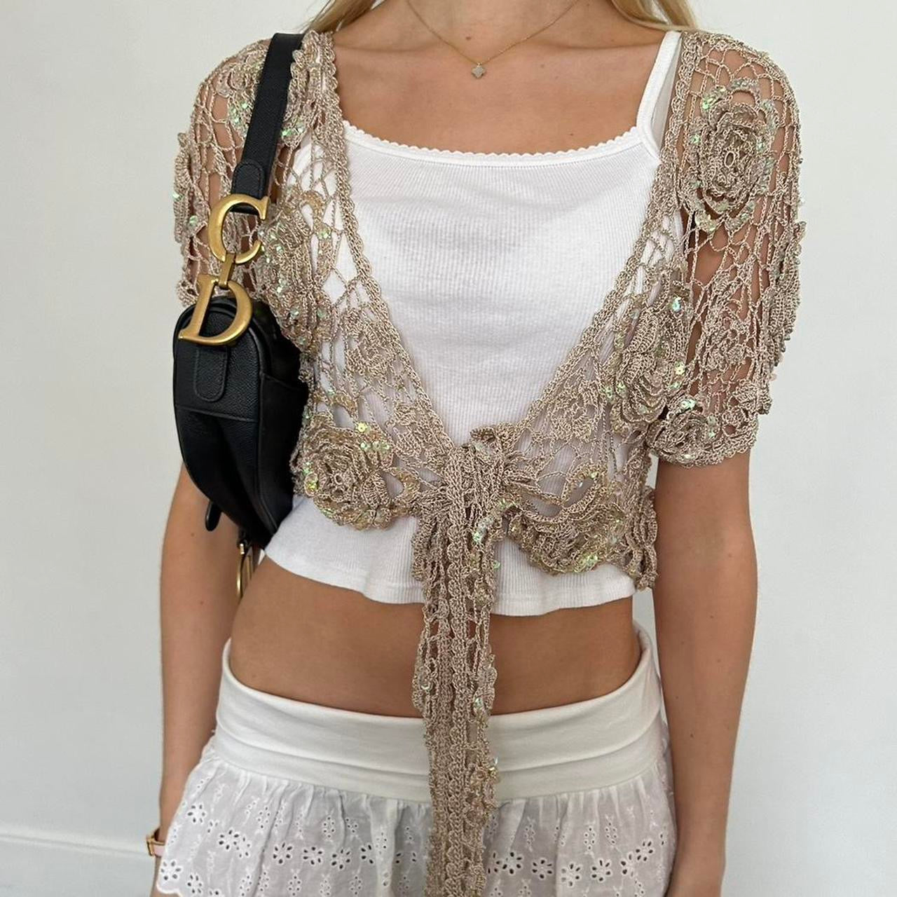 Vintage 90’s sequin crochet tie up cardigan top