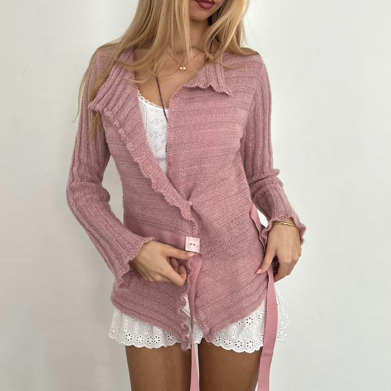 Vintage pink knit wrap cardigan
