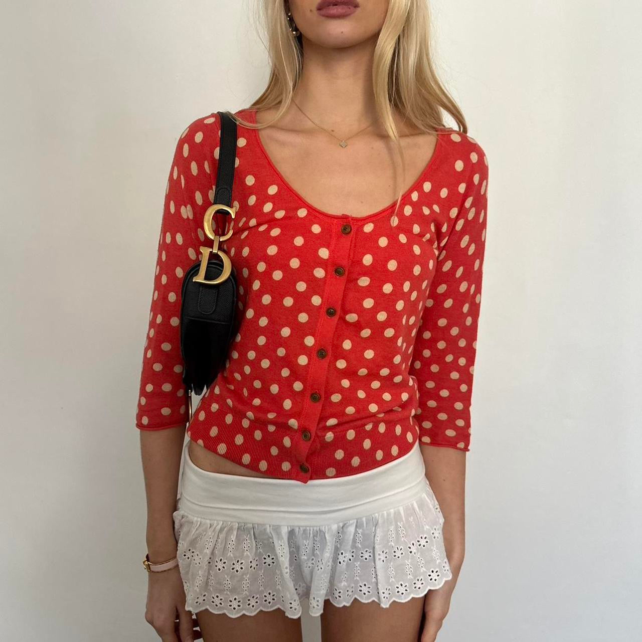 Vintage red polka dot cardigan top