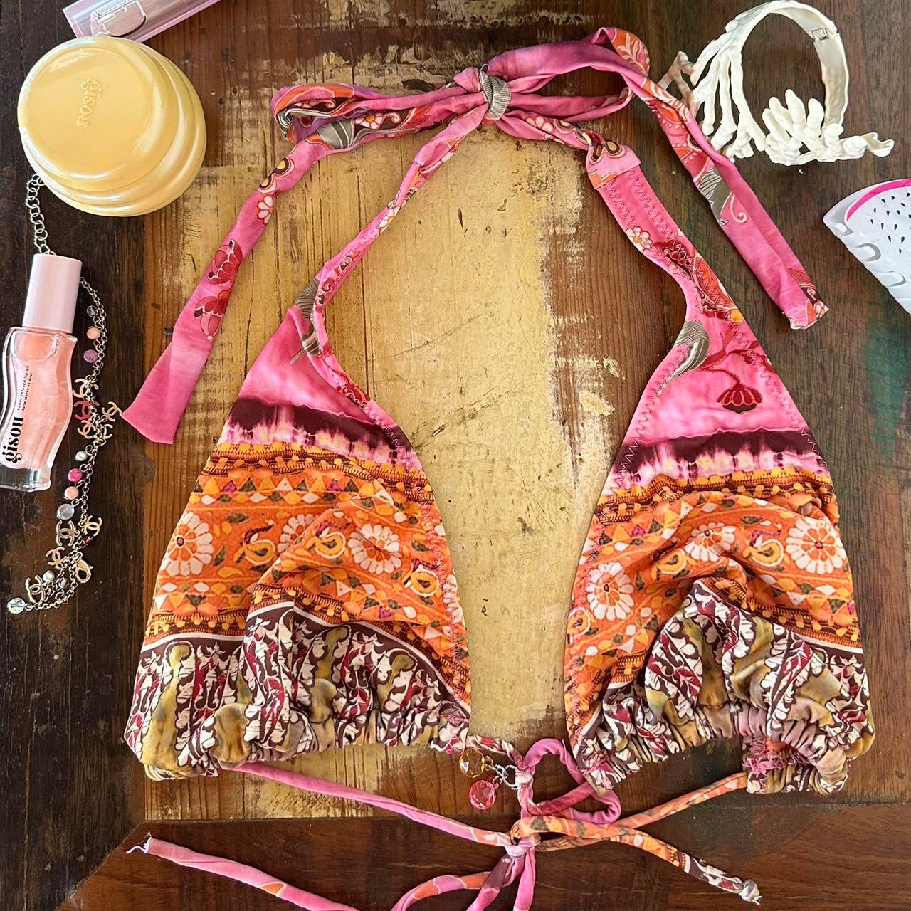 Vintage Victoria’s Secret 90’s pink pattern charm bikini top
