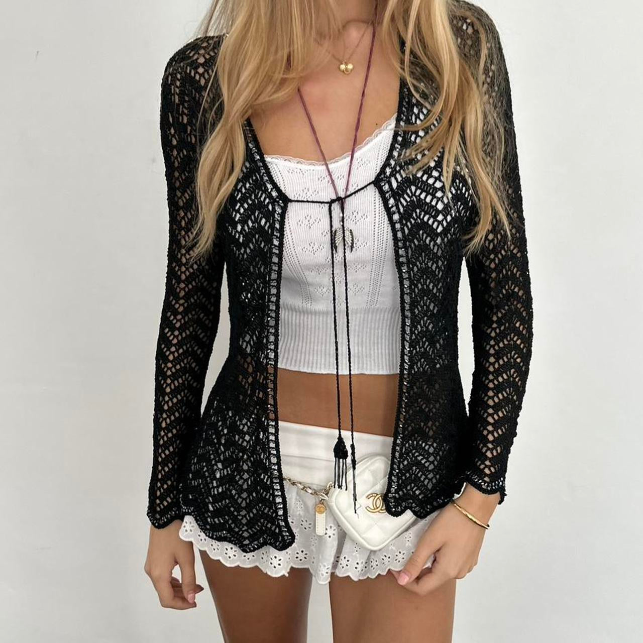 Vintage 90’s black sequin crochet cardigan top