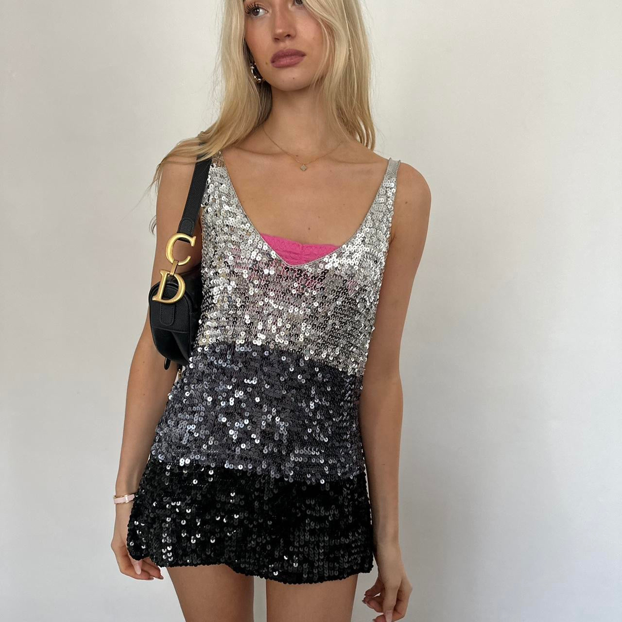 Vintage silver and black sequin cami top