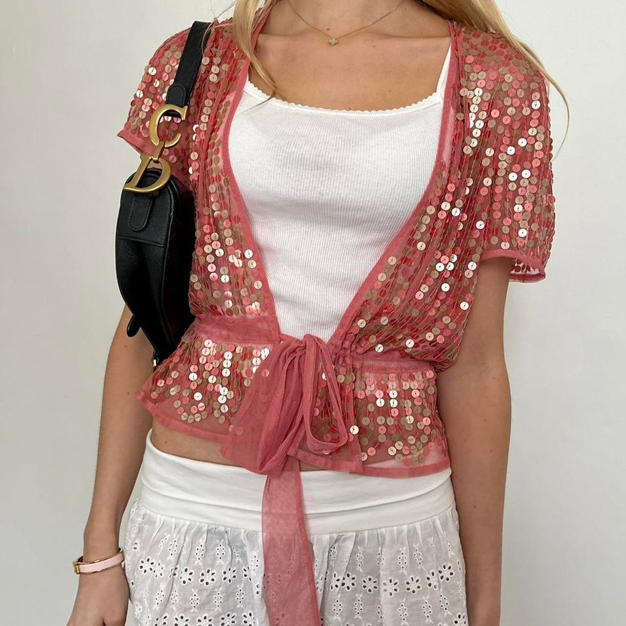 Vintage 90’s sequin mesh tie up cardigan top