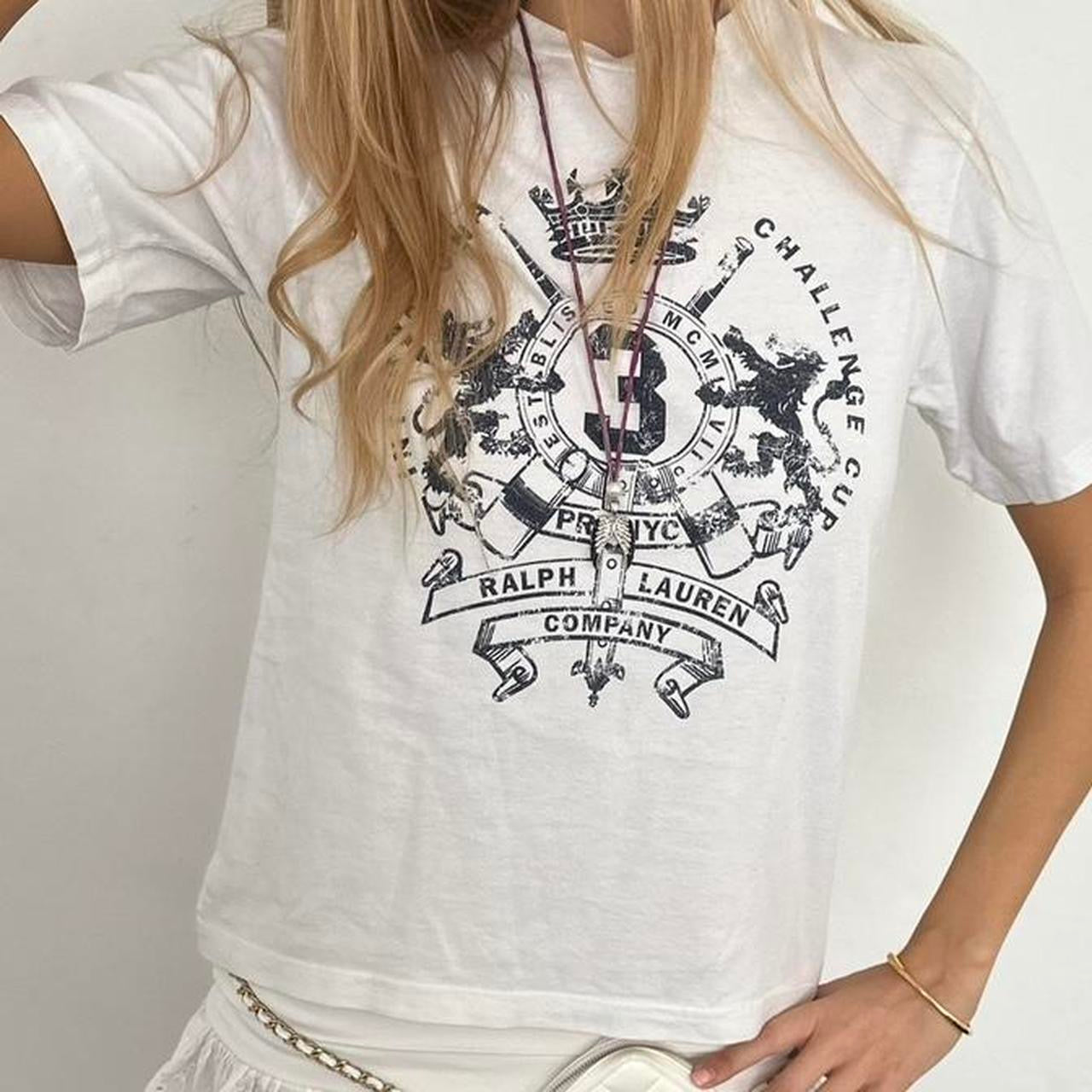 Vintage Ralph Lauren preppy white and navy relaxed top