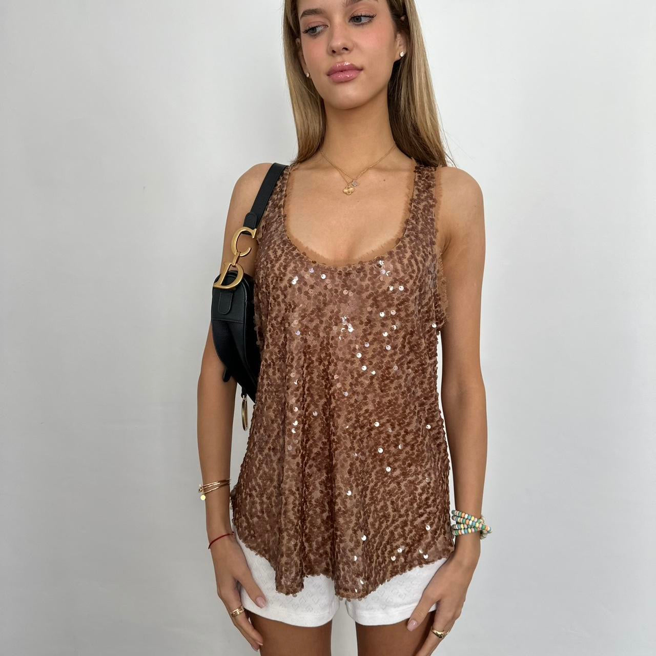 Vintage brown sequin cami top