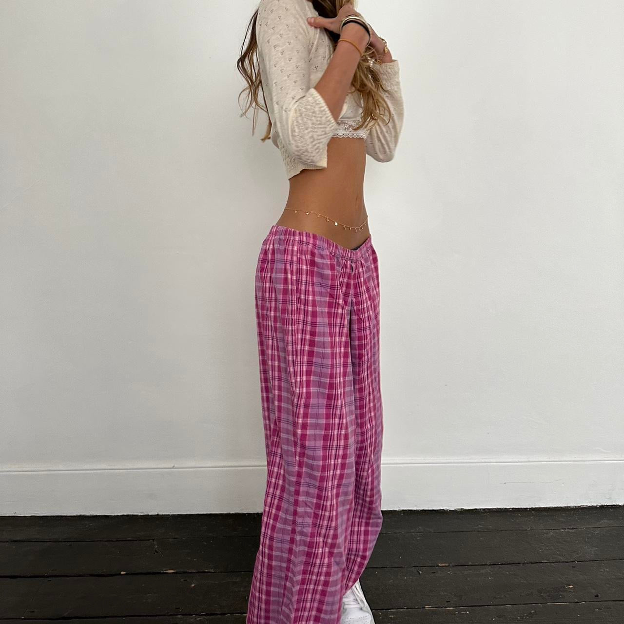 Vintage pink plaid pants πΈπ€
