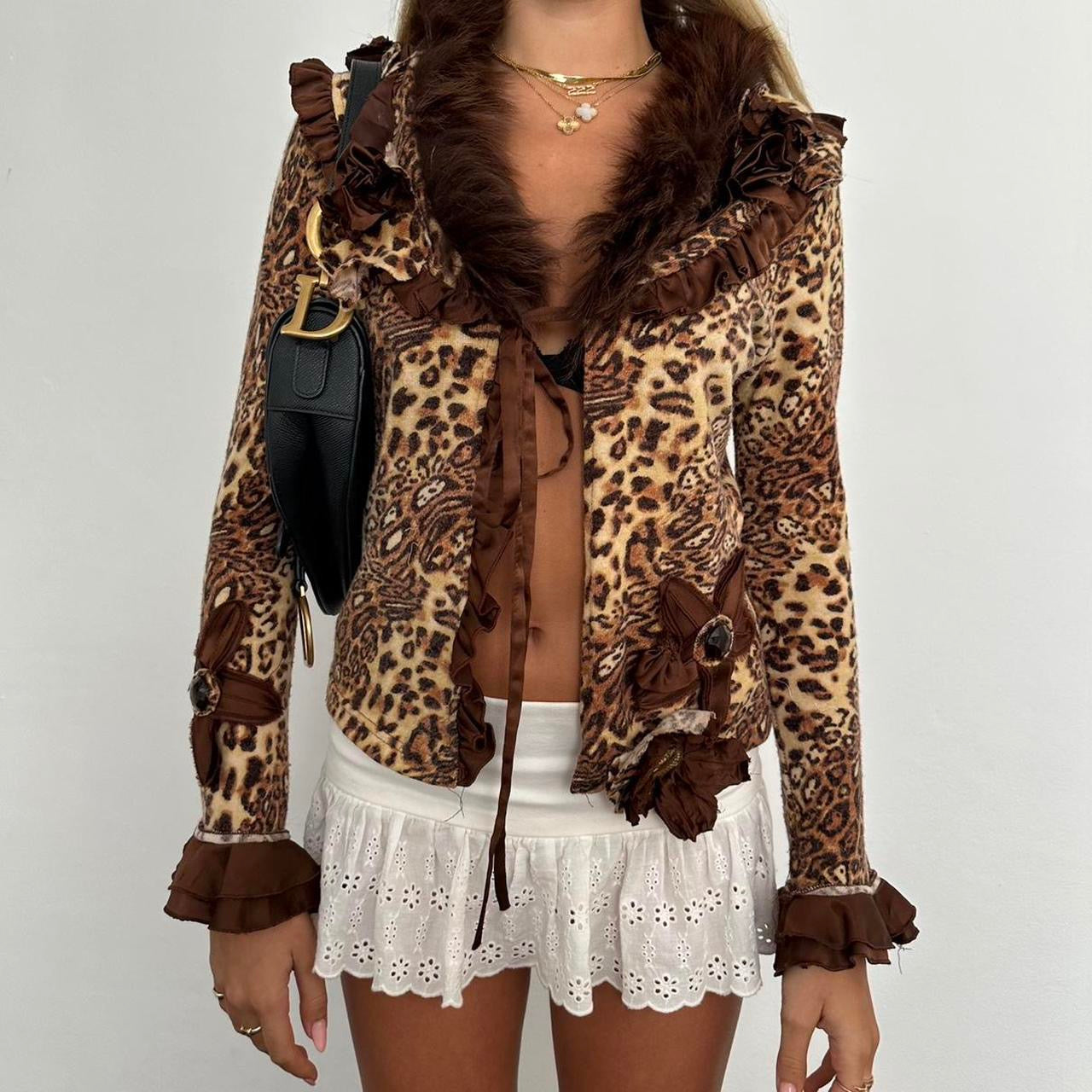 Vintage 90’s leopard print tie up cardigan