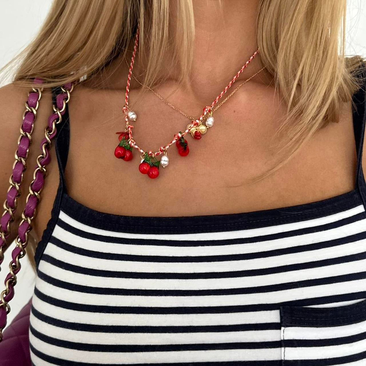 Vintage handmade glass cherry necklace