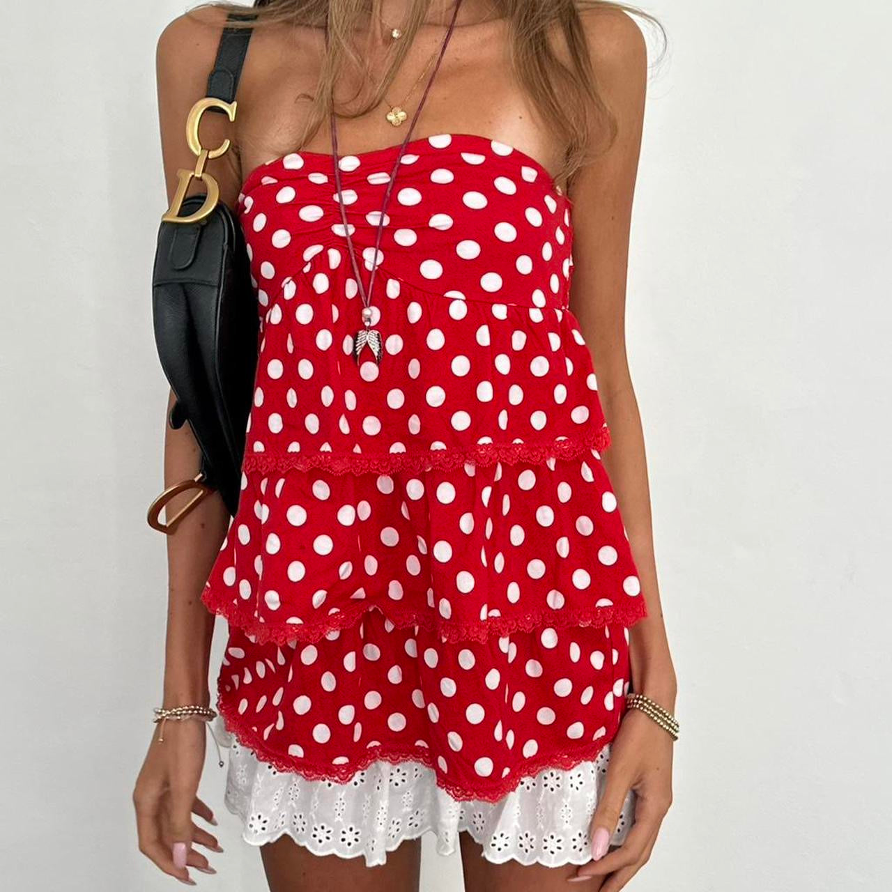 Vintage 2000’s strapless red polka dot top
