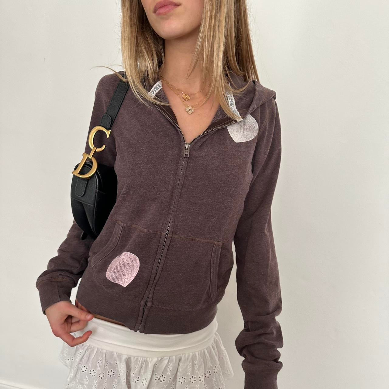 Vintage Victoria’s Secret brown and pink Peace sign & hearts hoodie
