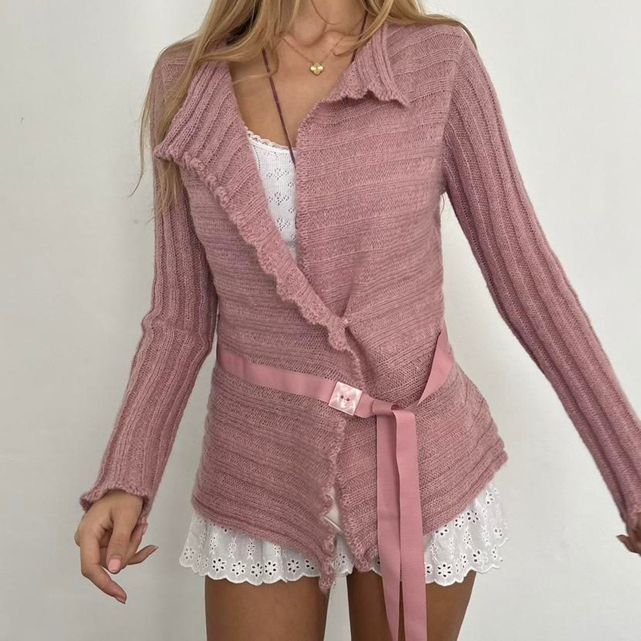 Vintage pink knit wrap cardigan