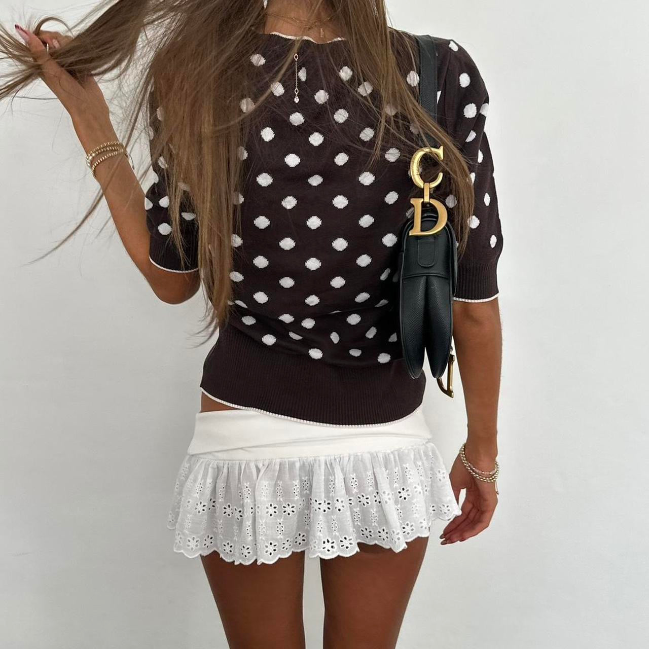 Vintage 2000’s brown polka dot cardigan top