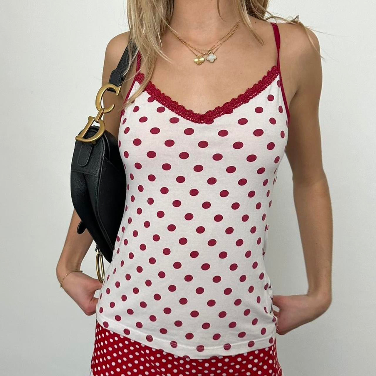 Vintage polka dot red and white cami top