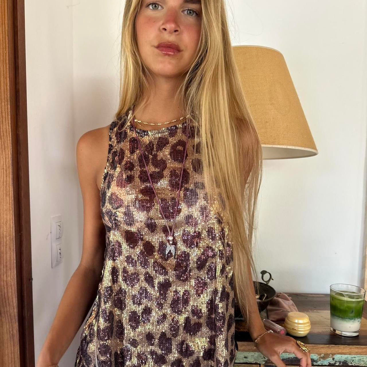 Vintage 2000’s leopard sequin tank top