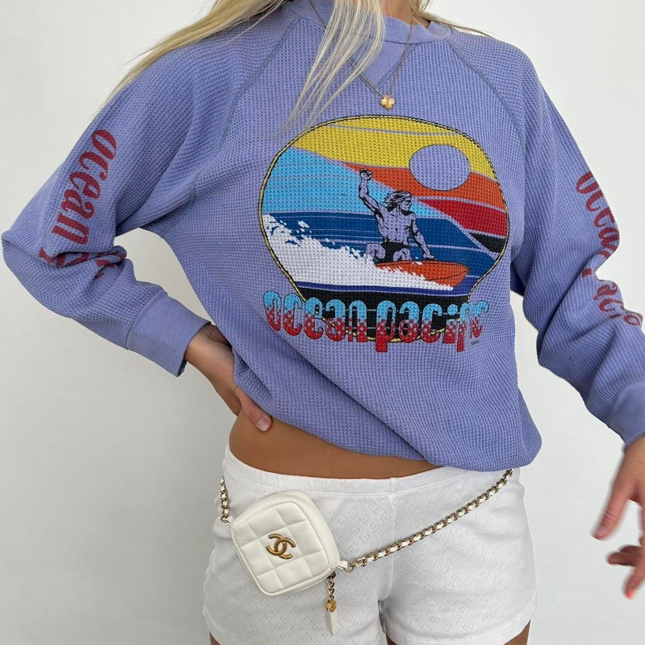 Vintage rare 1990s waffle surf long sleeve top
