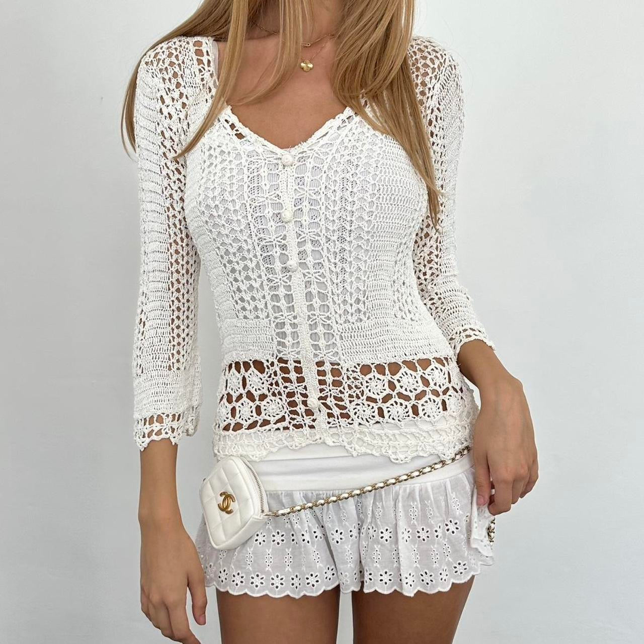 Vintage white crochet delicate layering top