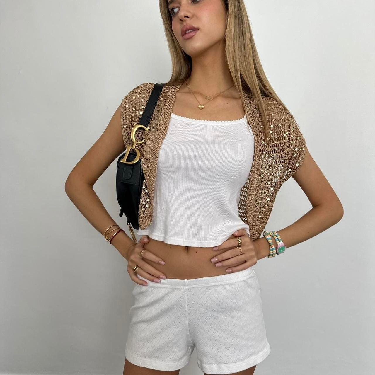 Vintage gold crochet sequin cardigan top