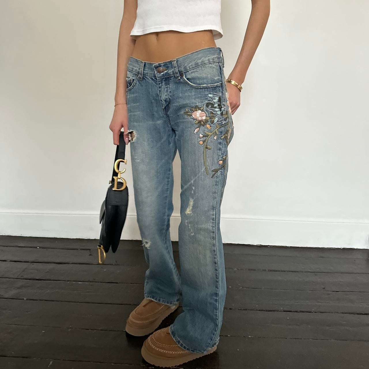 Vintage Abercrombie and Fitch 2000’s blue embroidered bootcut jeans