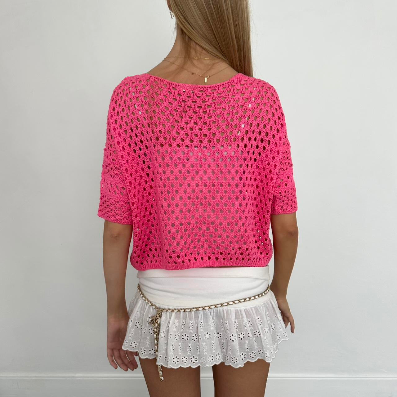 Vintage pink crochet delicate layering top