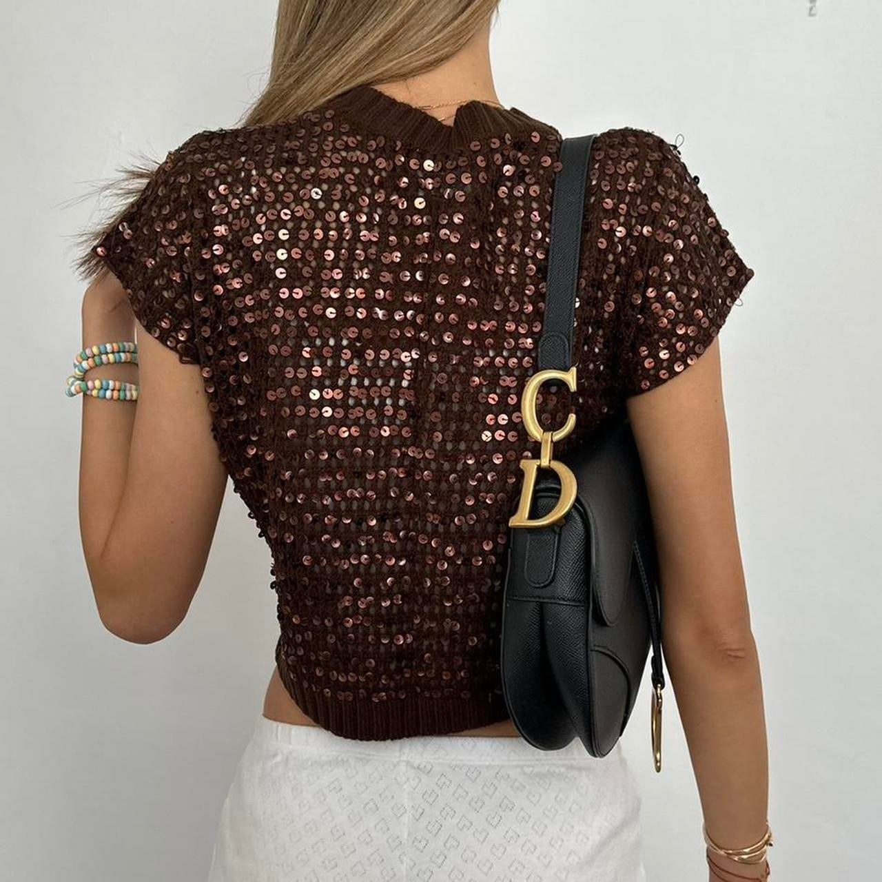 Vintage brown sequin cardigan top