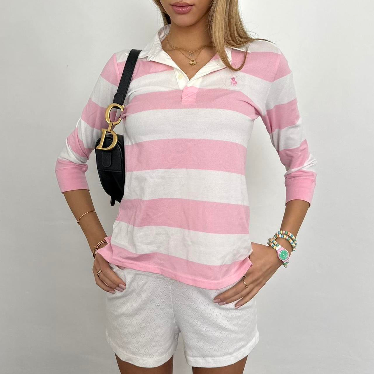 Vintage Ralph Lauren pink and white stripe polo top