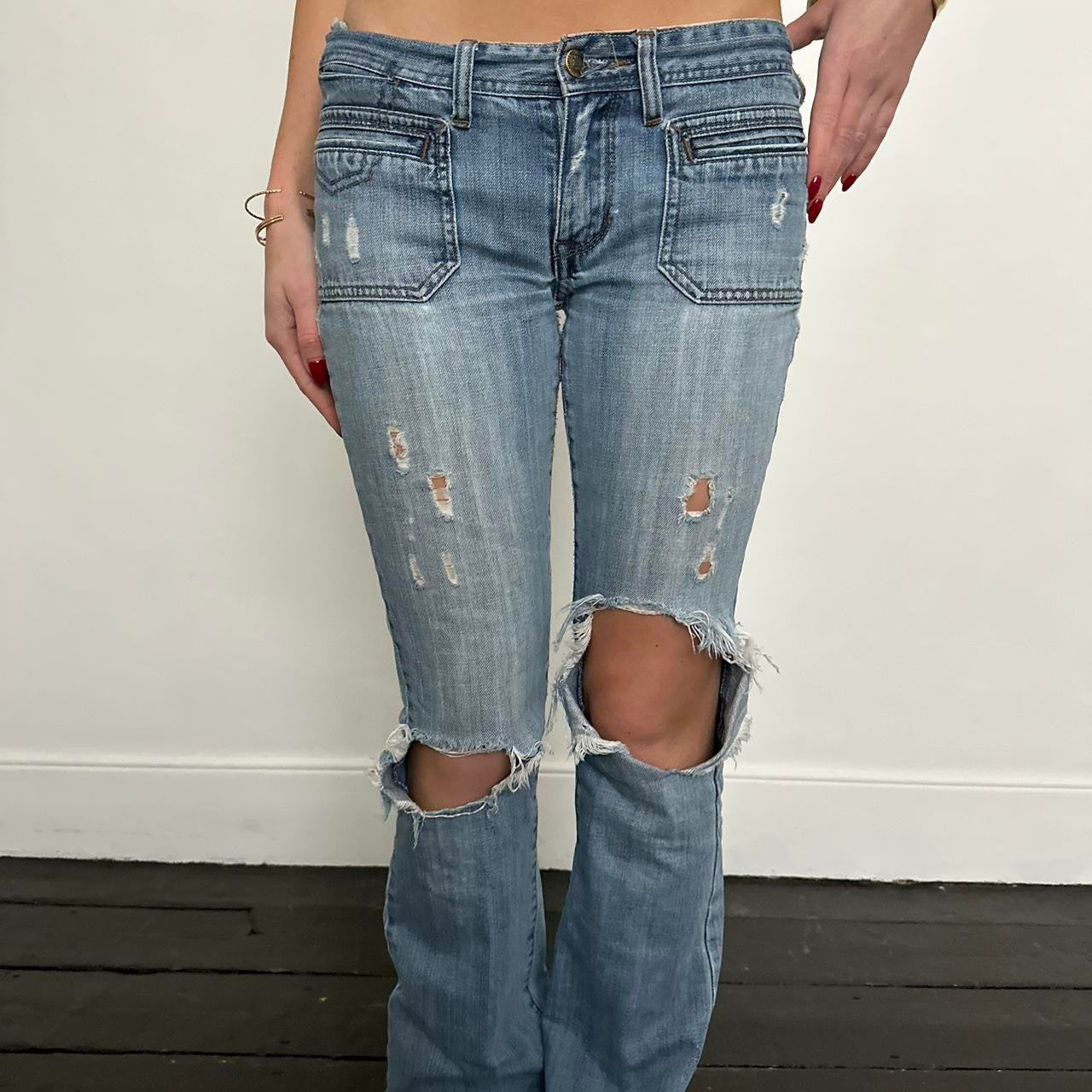 Vintage 2000’s original Abercrombie and Fitch low waist blue distressed jeans
