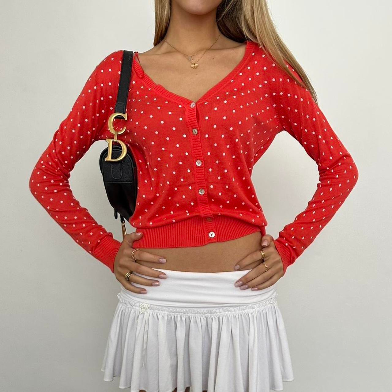 Vintage 90’s red polka dot cardigan top