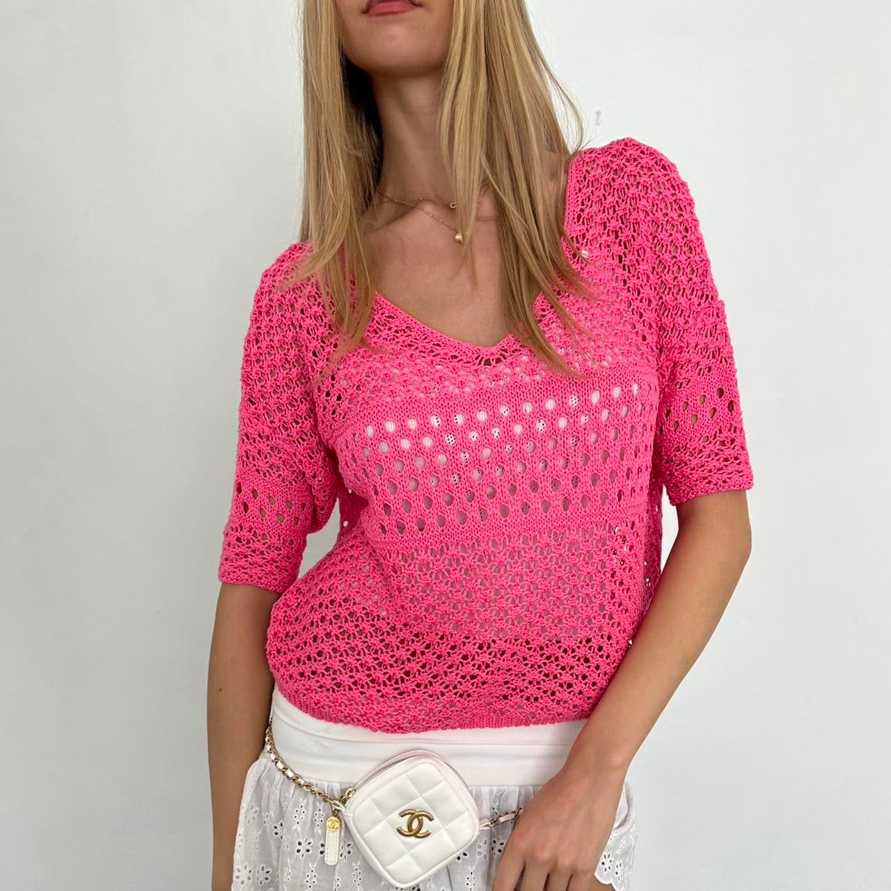 Vintage pink crochet delicate layering top
