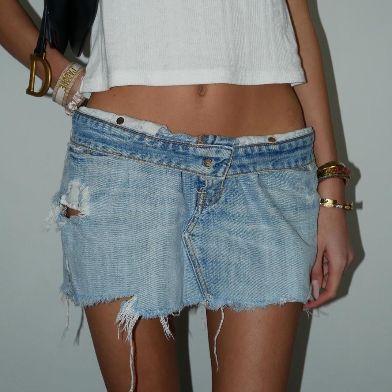 Vintage Abercrombie and Fitch denim distressed mini skirt