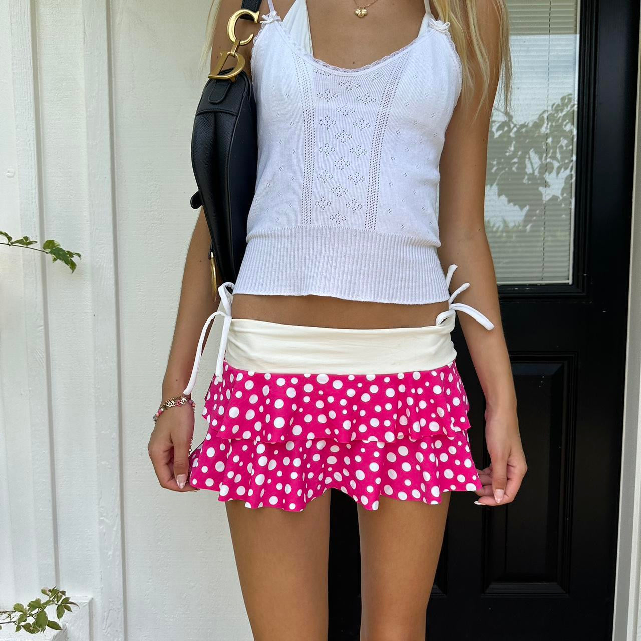 Vintage 90’s pink polka dot mini skirt
