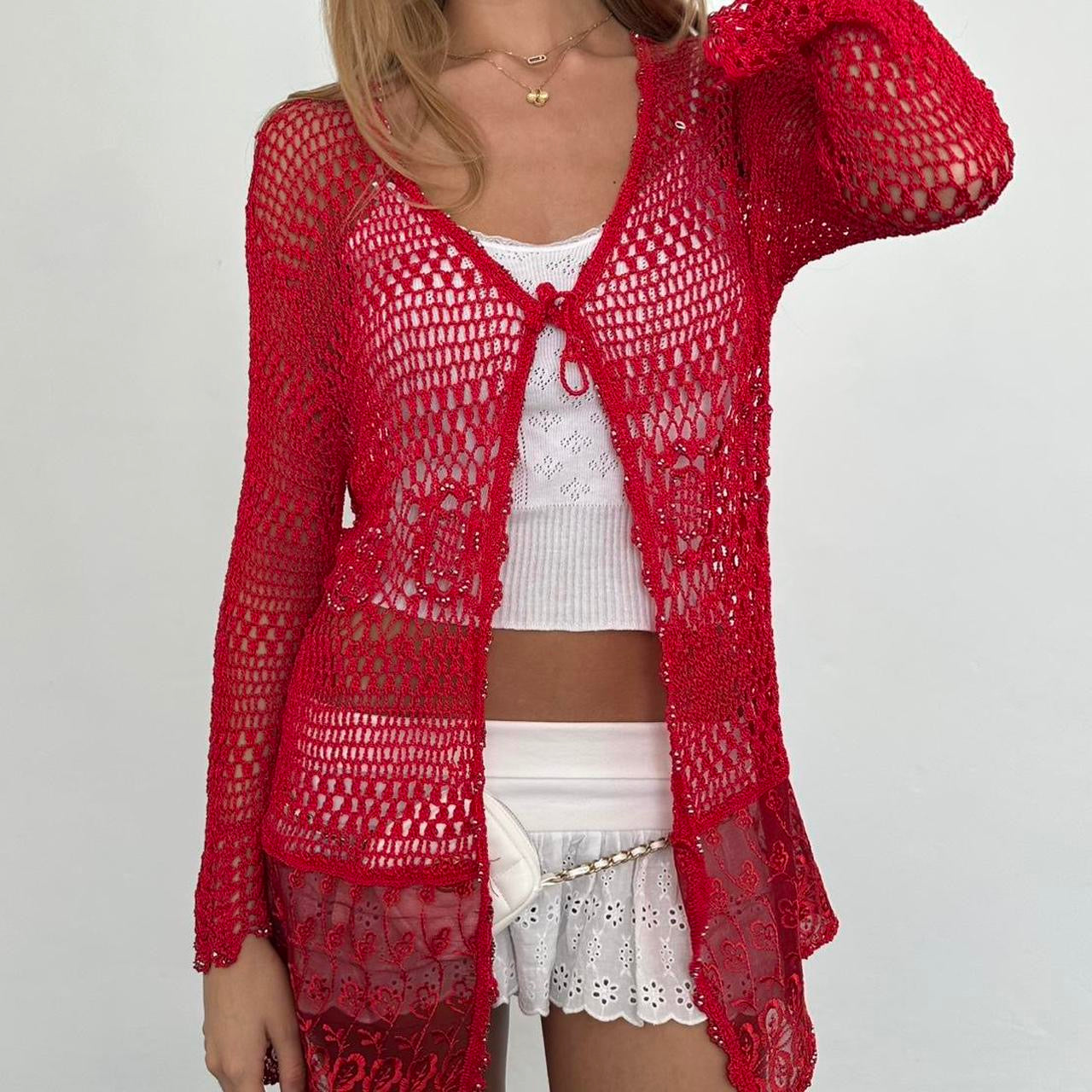 Vintage red delicate layering cardigan