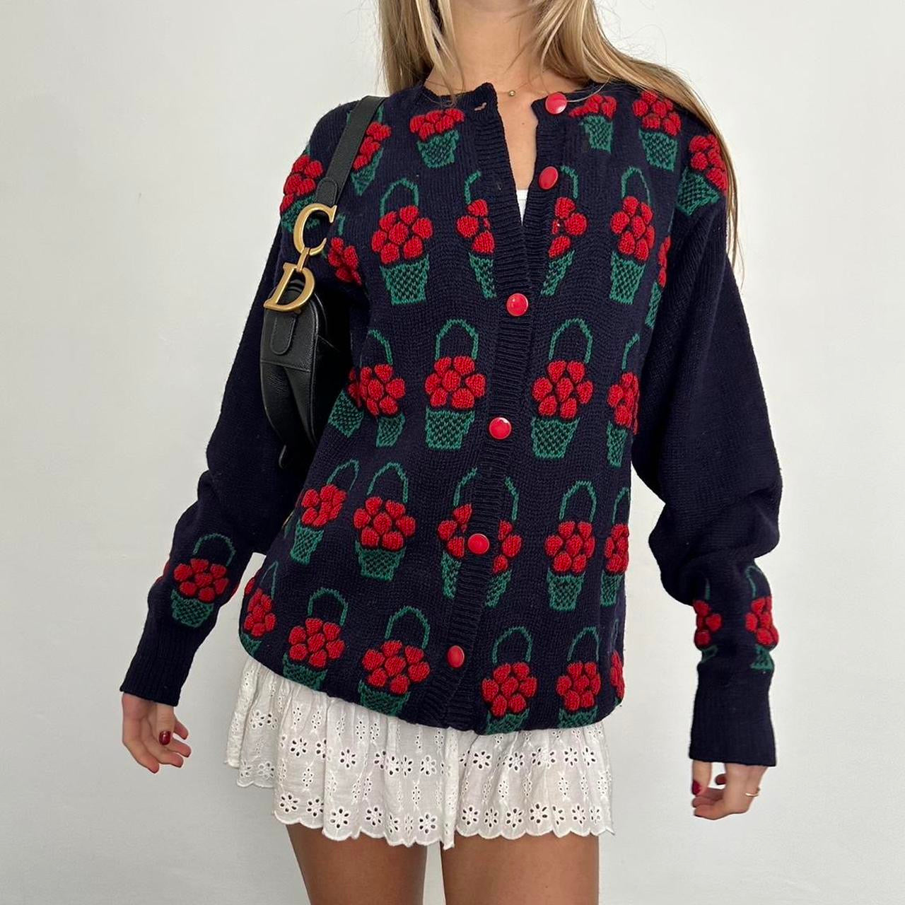 Vintage 90โs fruit basket knit cardigan ๐๐งบ
