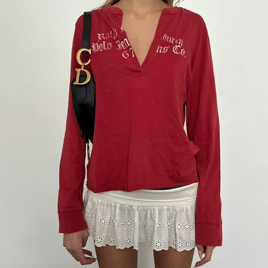 Vintage Ralph Lauren dark red script long sleeve  top