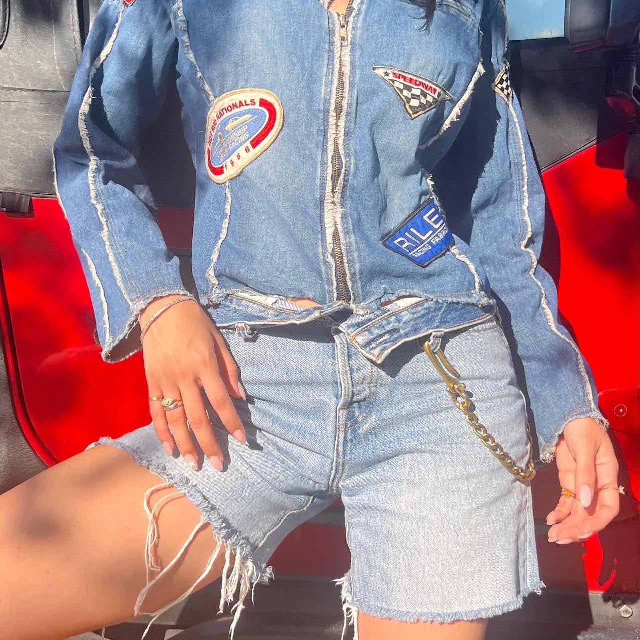 Vintage 90s denim jacket with racing pactches 🌸