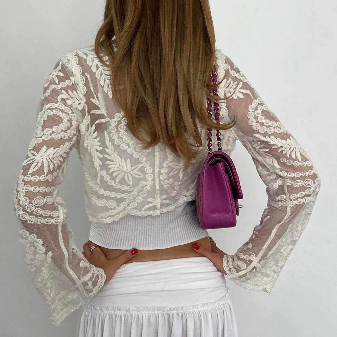 Vintage 00s lace boho tie up top