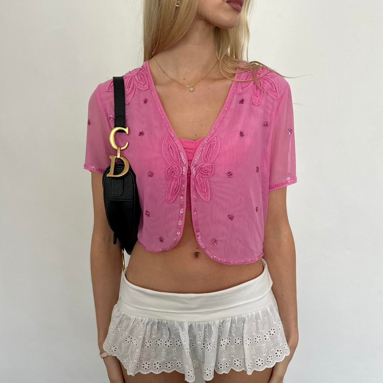 Vintage 90ās pink mesh butterfly cardigan top