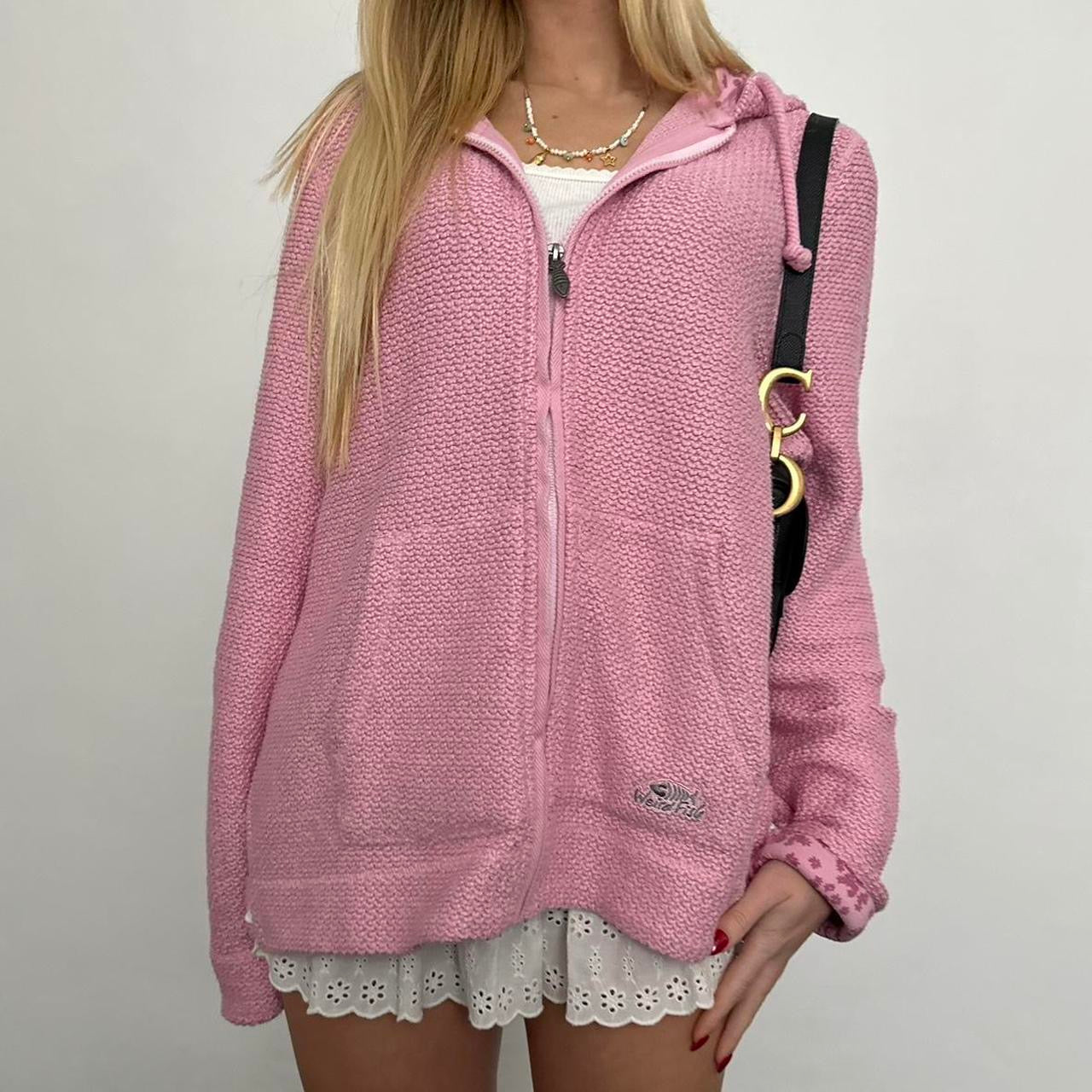 Vintage pink knit zip up hoodie