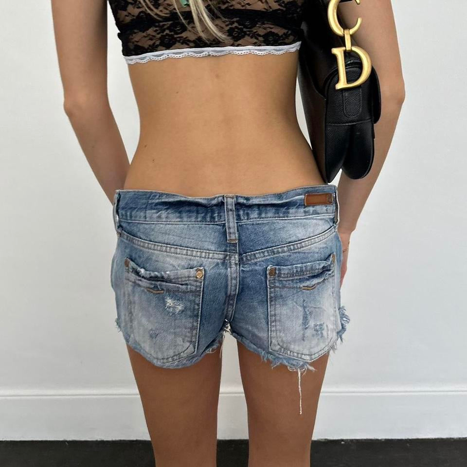 Vintage blue micro distressed denim shorts